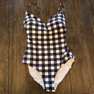 Onia one piece gingham print bathing suit, size medium